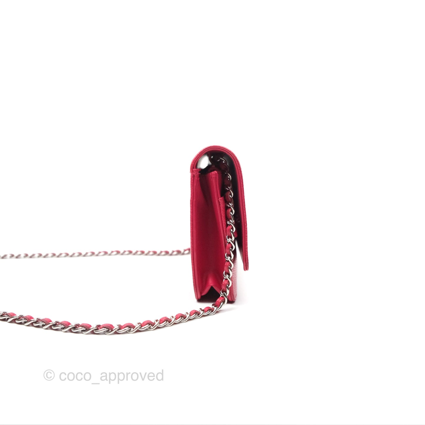 Chanel CC Wallet On Chain WOC Dark Pink Caviar Silver Hardware