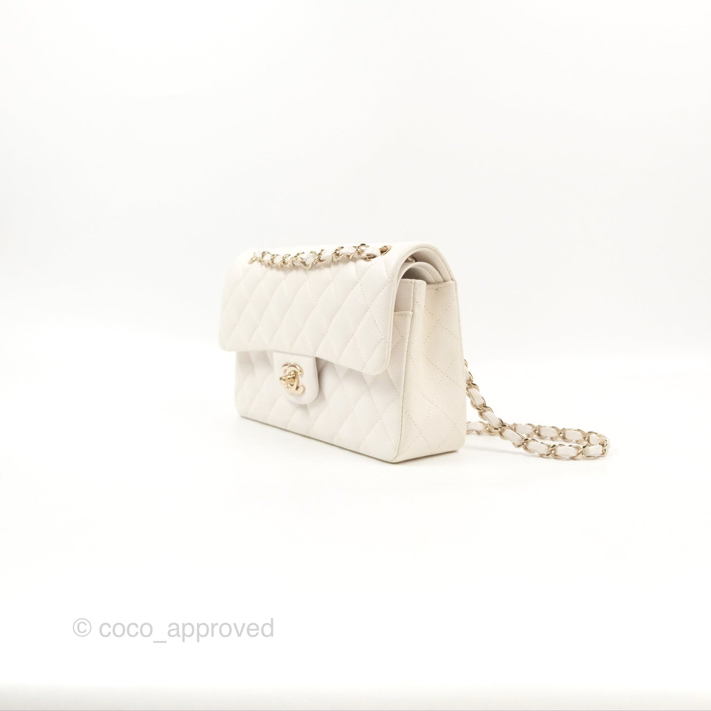 Chanel Small Classic Quilted Flap White Caviar Gold Hardware