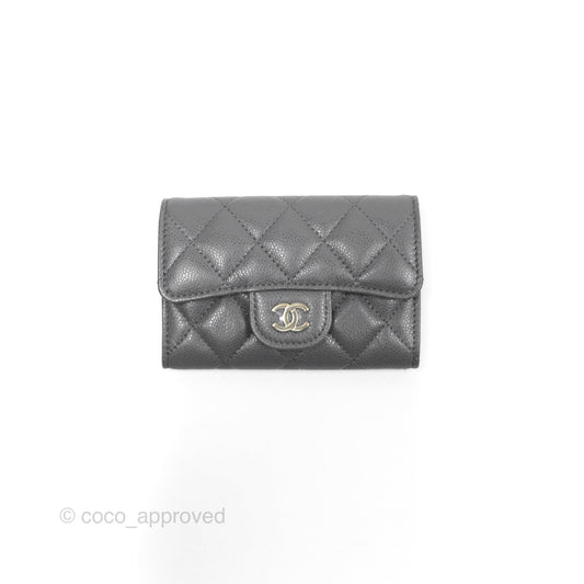 Chanel Classic Flap Card Holder Dark Grey Caviar Gold Hardware
