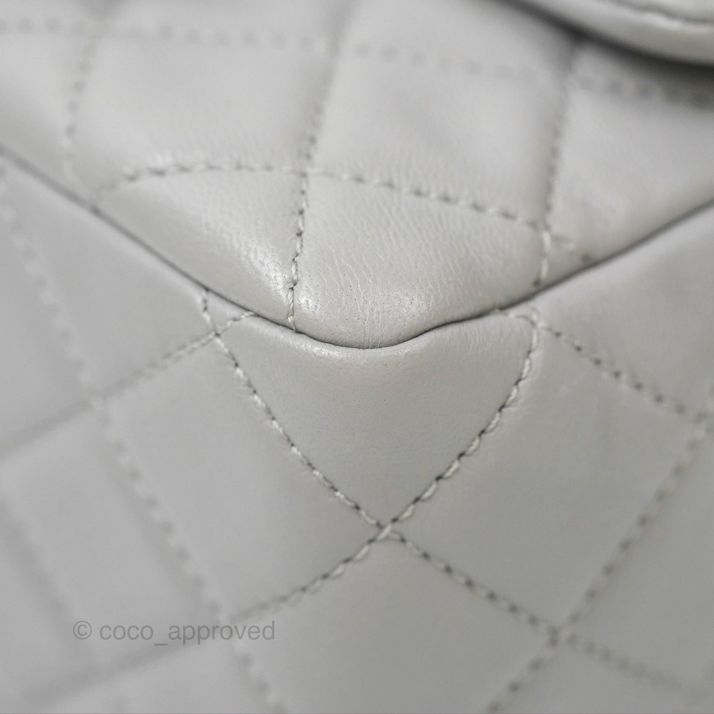 Chanel Pearl Crush Mini Square Quilted Light Grey Lambskin Aged Gold Hardware