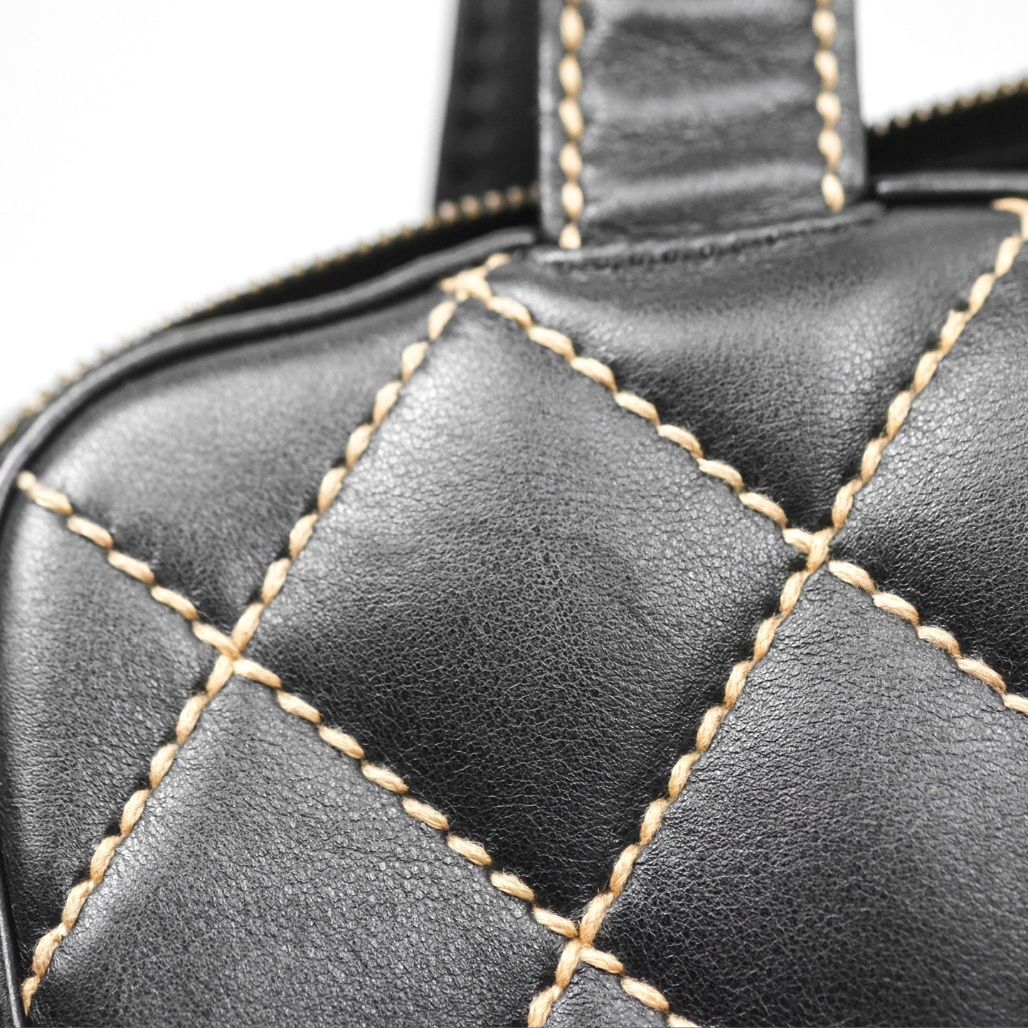 Chanel Vintage Wild Stitch Tote Bag Lambskin Black