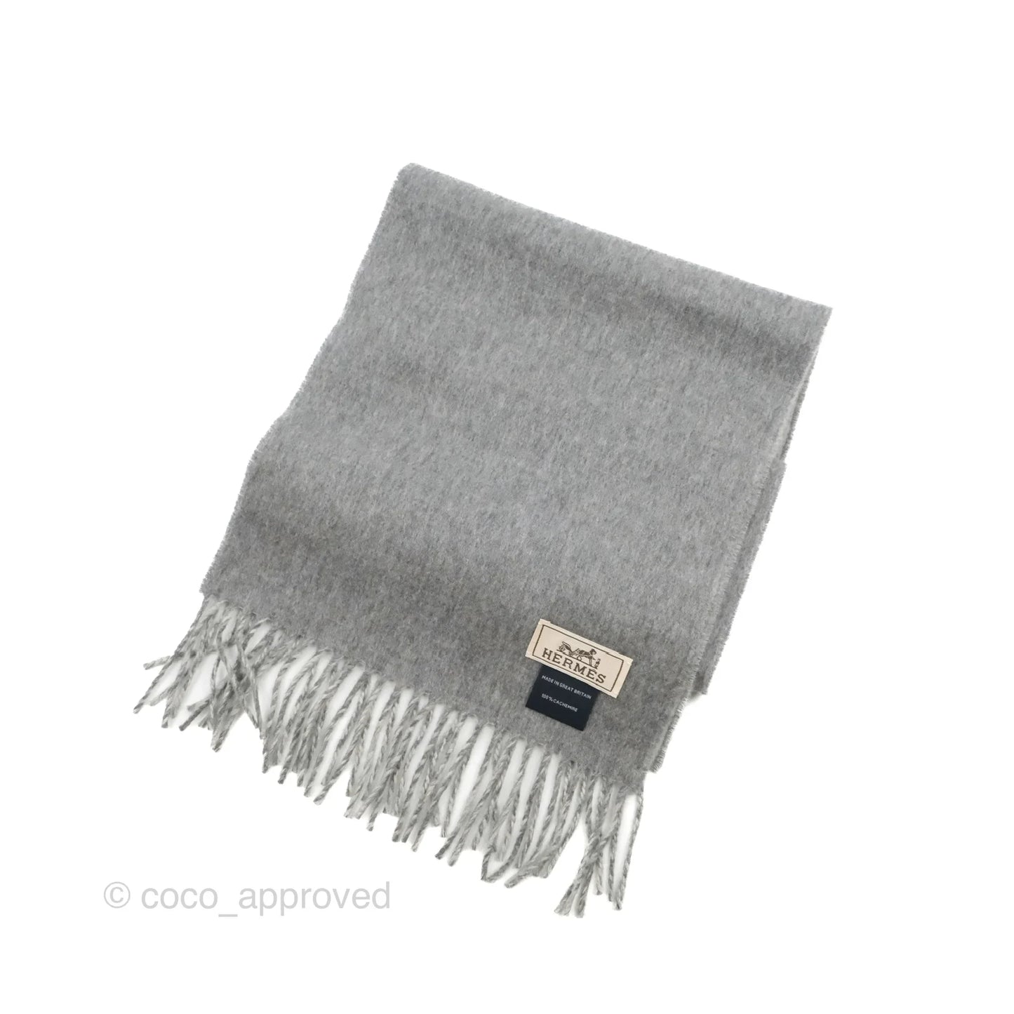 Hermes Cashmere Fringe Scarf Grey