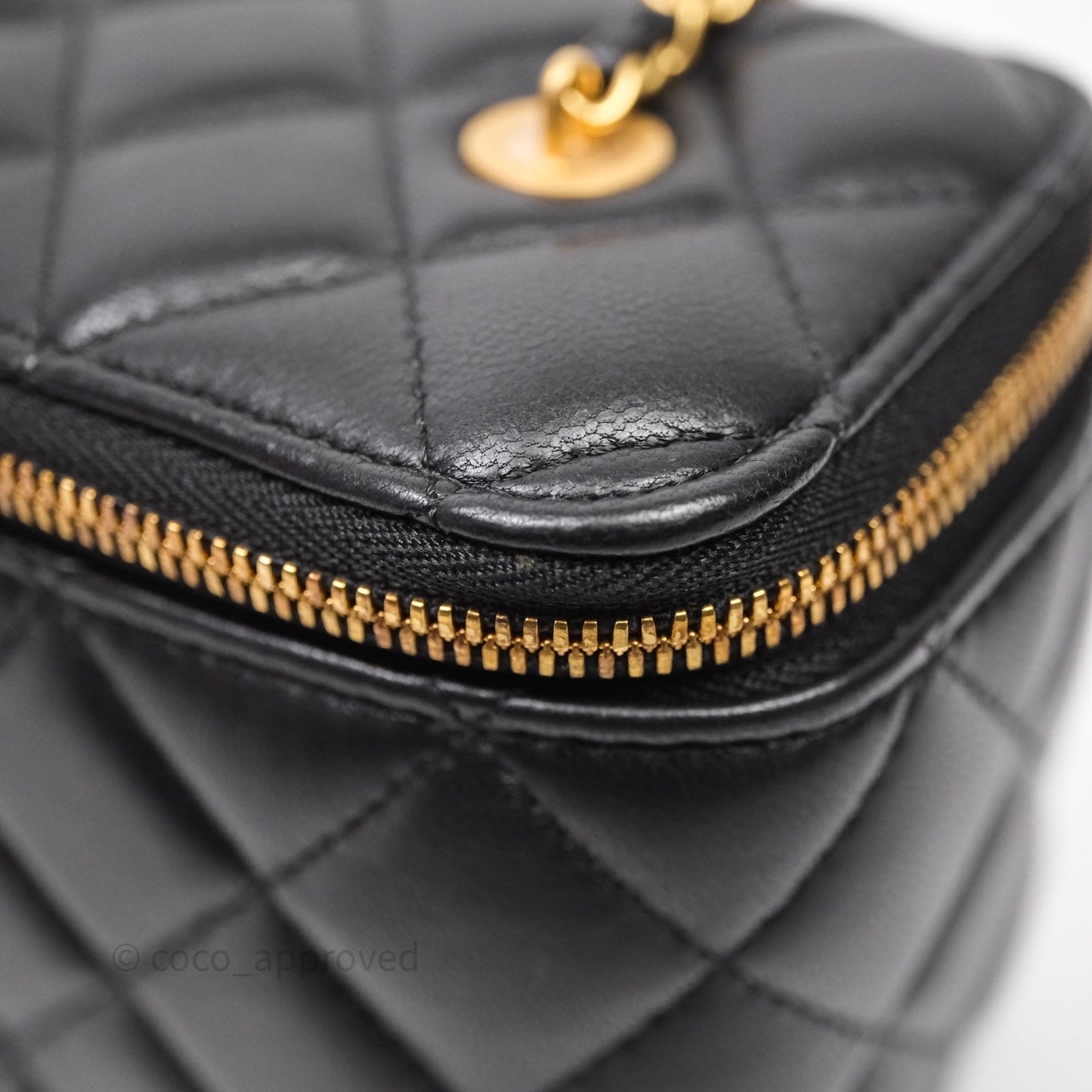 Chanel Vanity With COCO Heart Chain Black Lambskin Aged Gold Hardware