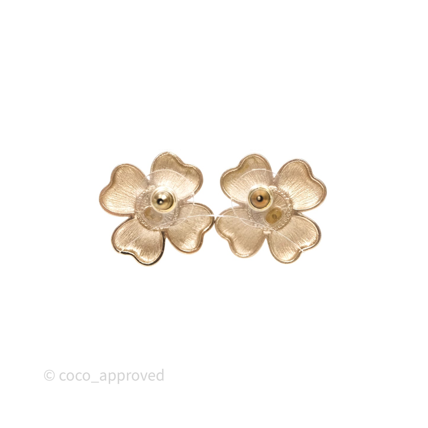 Chanel CC Pearl Flower Earrings Gold Tone