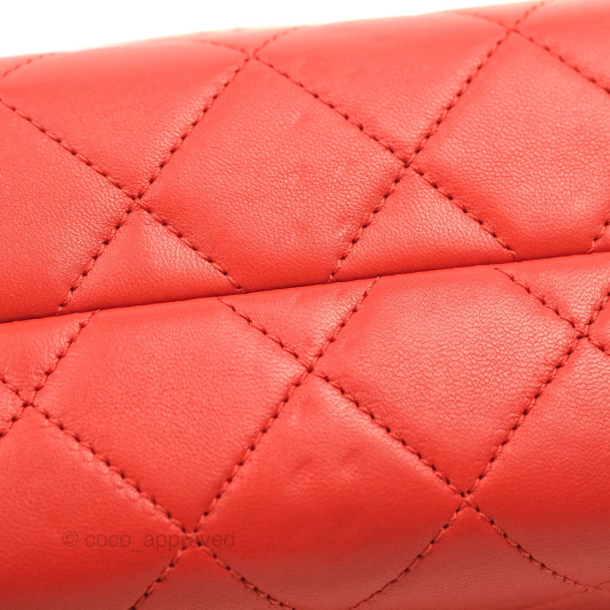 Chanel Top Handle Flap Bag Red Lambskin Aged Gold Hardware