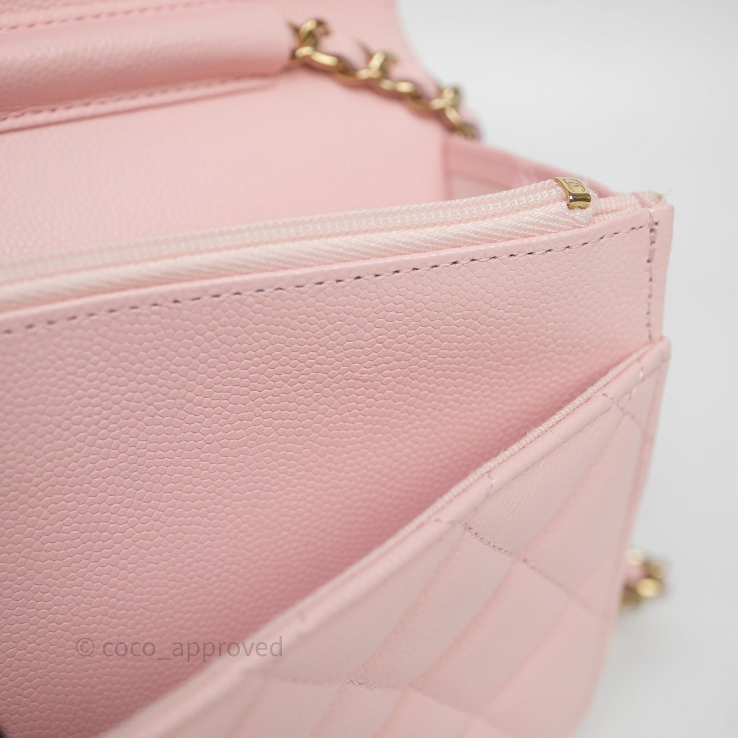 Chanel Classic Quilted Wallet on Chain WOC Light Pink Caviar Gold Hardware