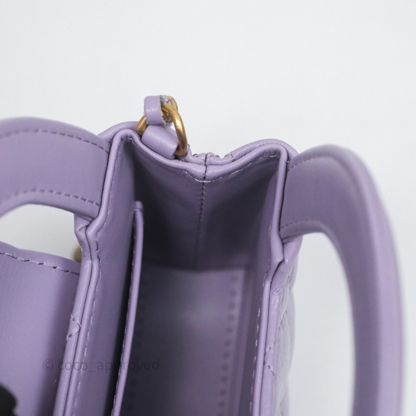 Chanel Mini Nano Kelly Bag Purple Shiny Calfskin Aged Gold Hardware