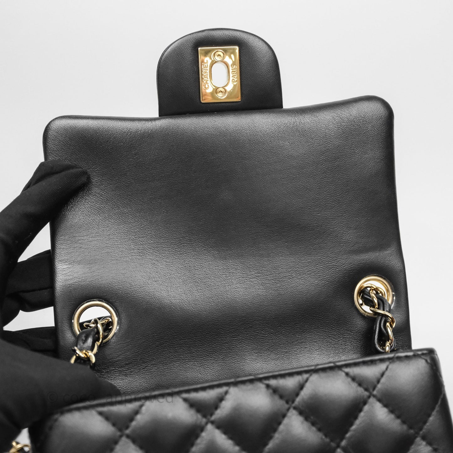 Chanel Mini Square Quilted Black Lambskin Gold Hardware