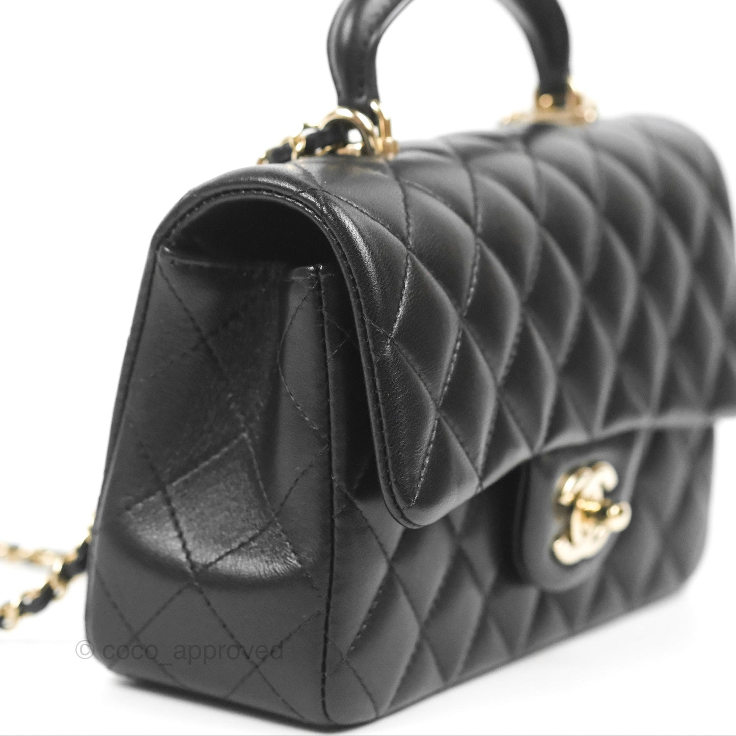 Chanel Top Handle Mini Rectangular Flap Bag Black Lambskin Gold Hardware