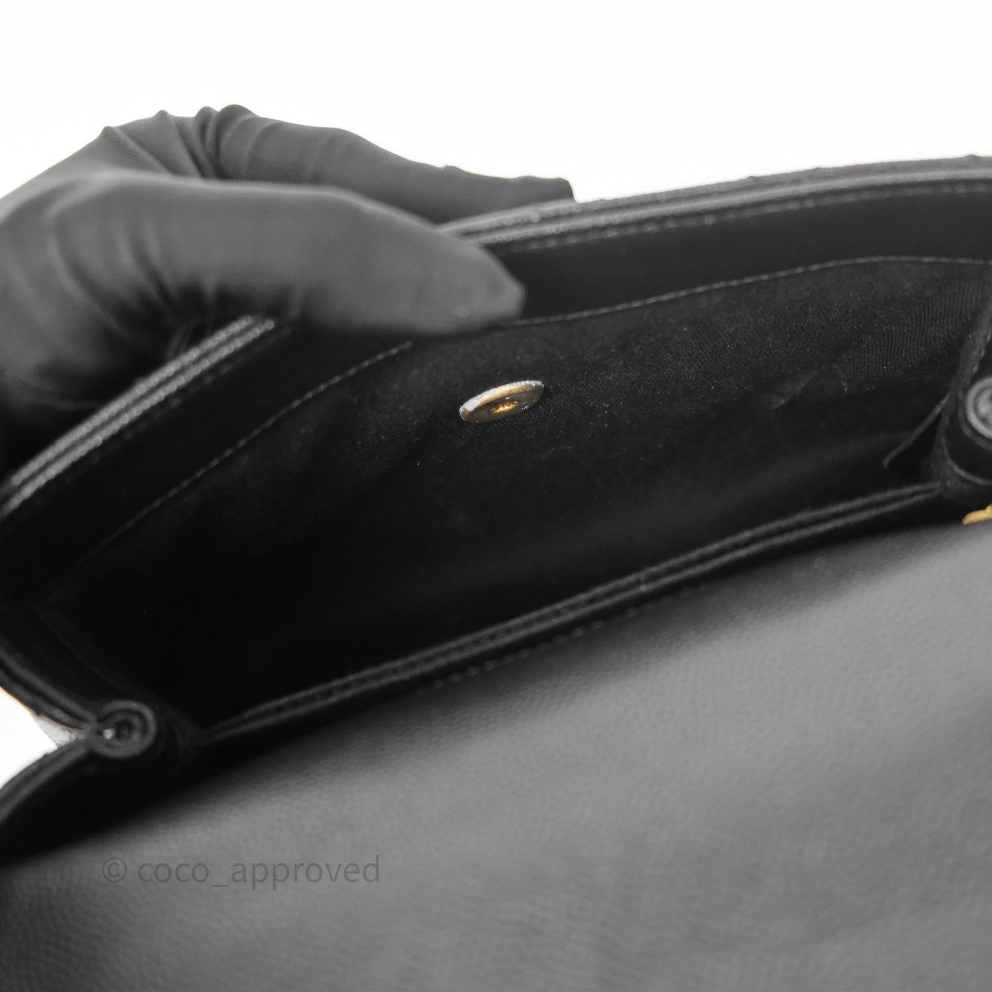 Chanel Small Coco Handle Quilted Black Caviar Aged Gold Hardware Lizard Handle