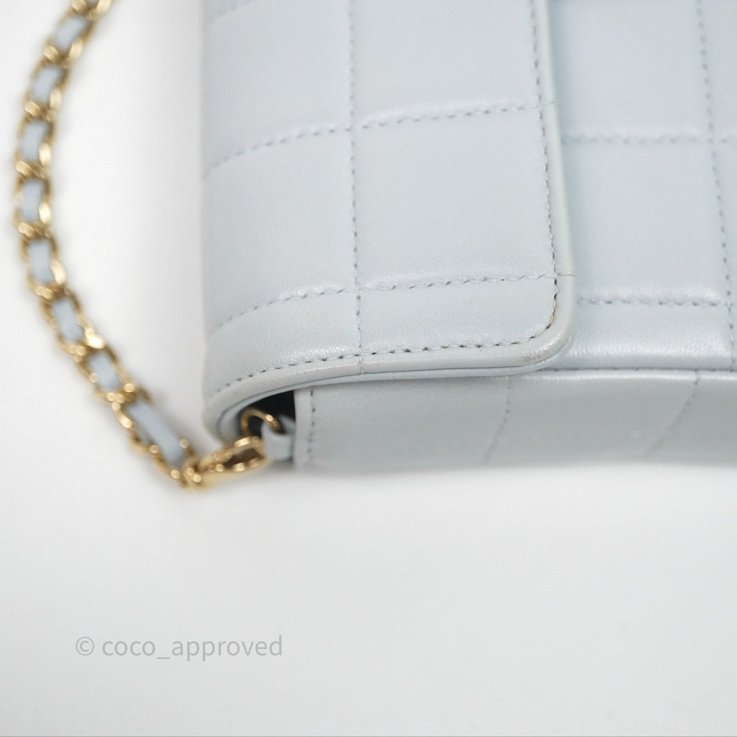 Chanel East West Chocolate Bar Flap Bag Blue Lambskin 24K Gold Hardware
