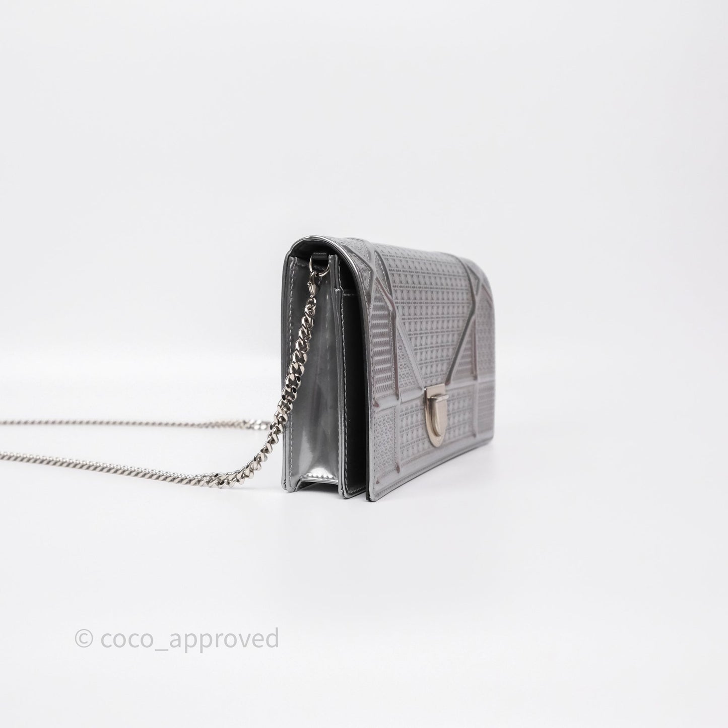 Christian Dior Diorama Wallet on Chain Metallic Silver