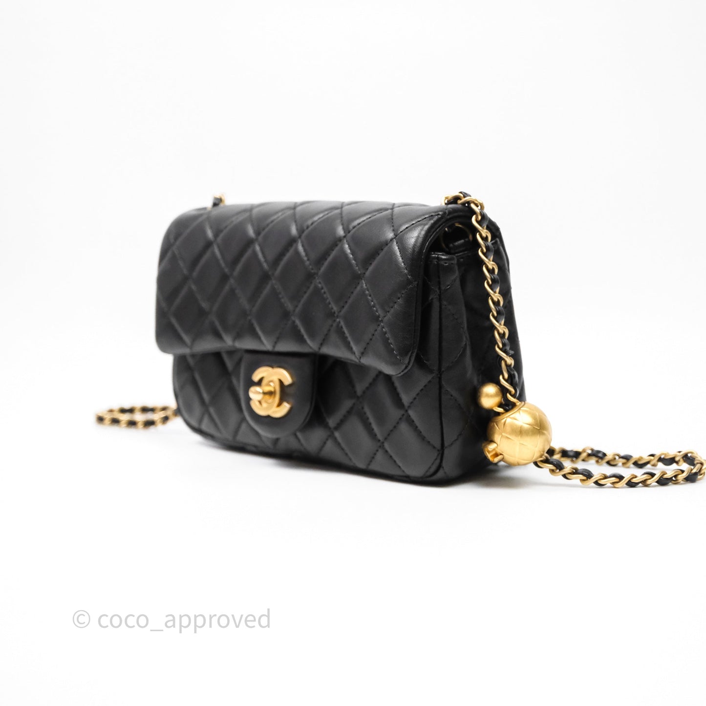 Chanel Mini Rectangular Pearl Crush Quilted Black Lambskin Aged Gold Hardware