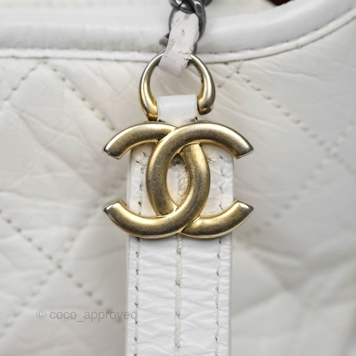 Chanel Small Gabrielle Hobo Quilted White Aged Calfskin