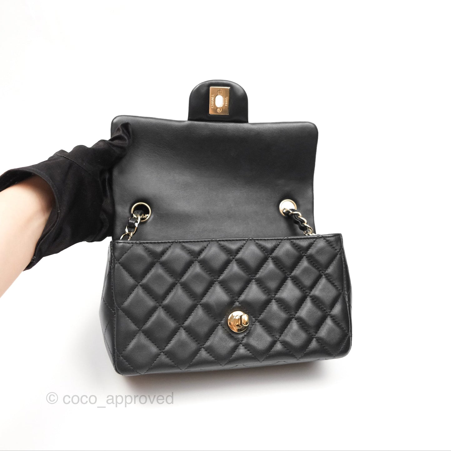 Chanel Quilted Mini Rectangular Black Lambskin Gold Hardware
