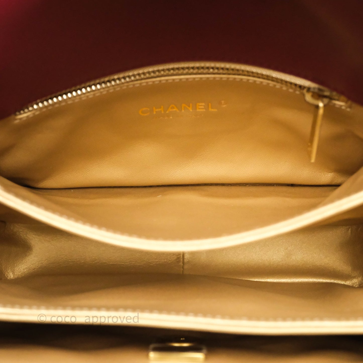 Chanel Quilted Accordion Flap Bag with Button on Chain Burgundy Lambskin Aged Gold Hardware 22A