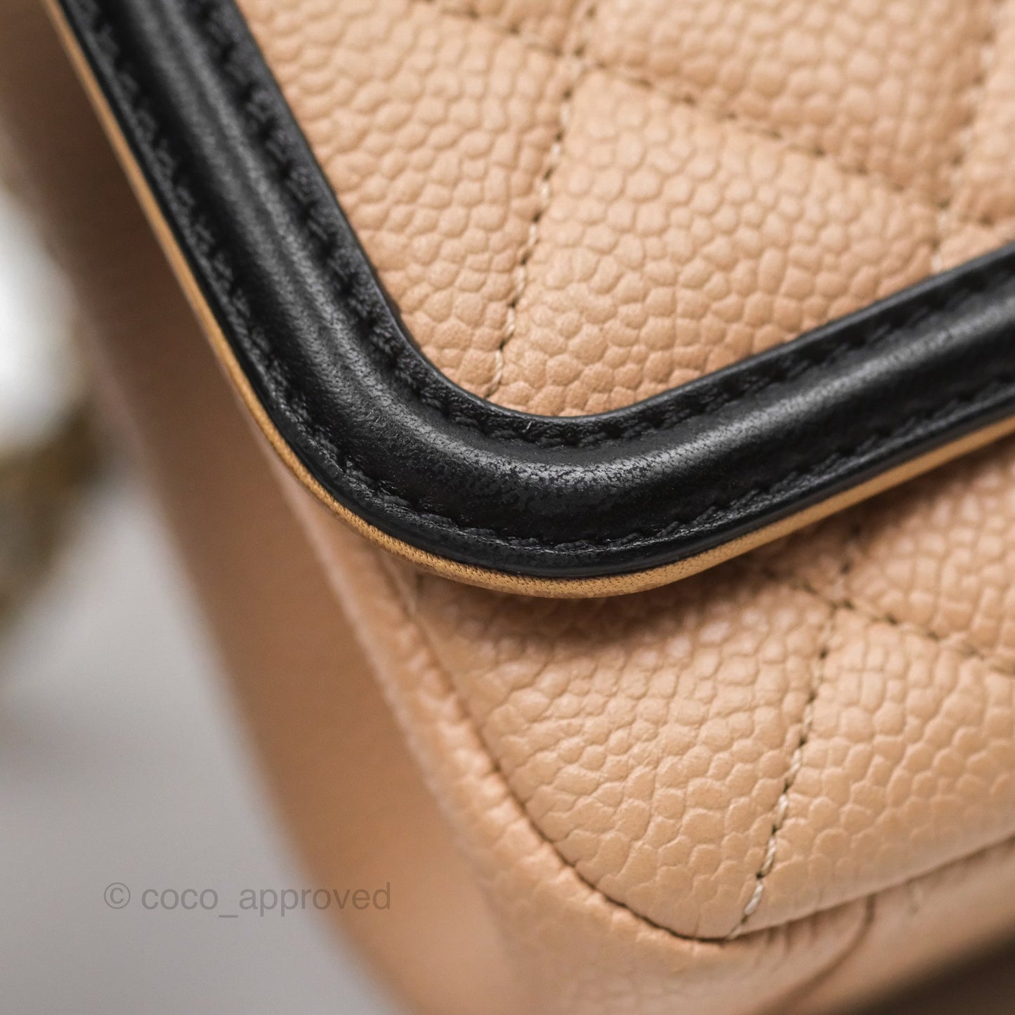 Chanel Small CC Filigree Flap Quilted Beige Black Caviar