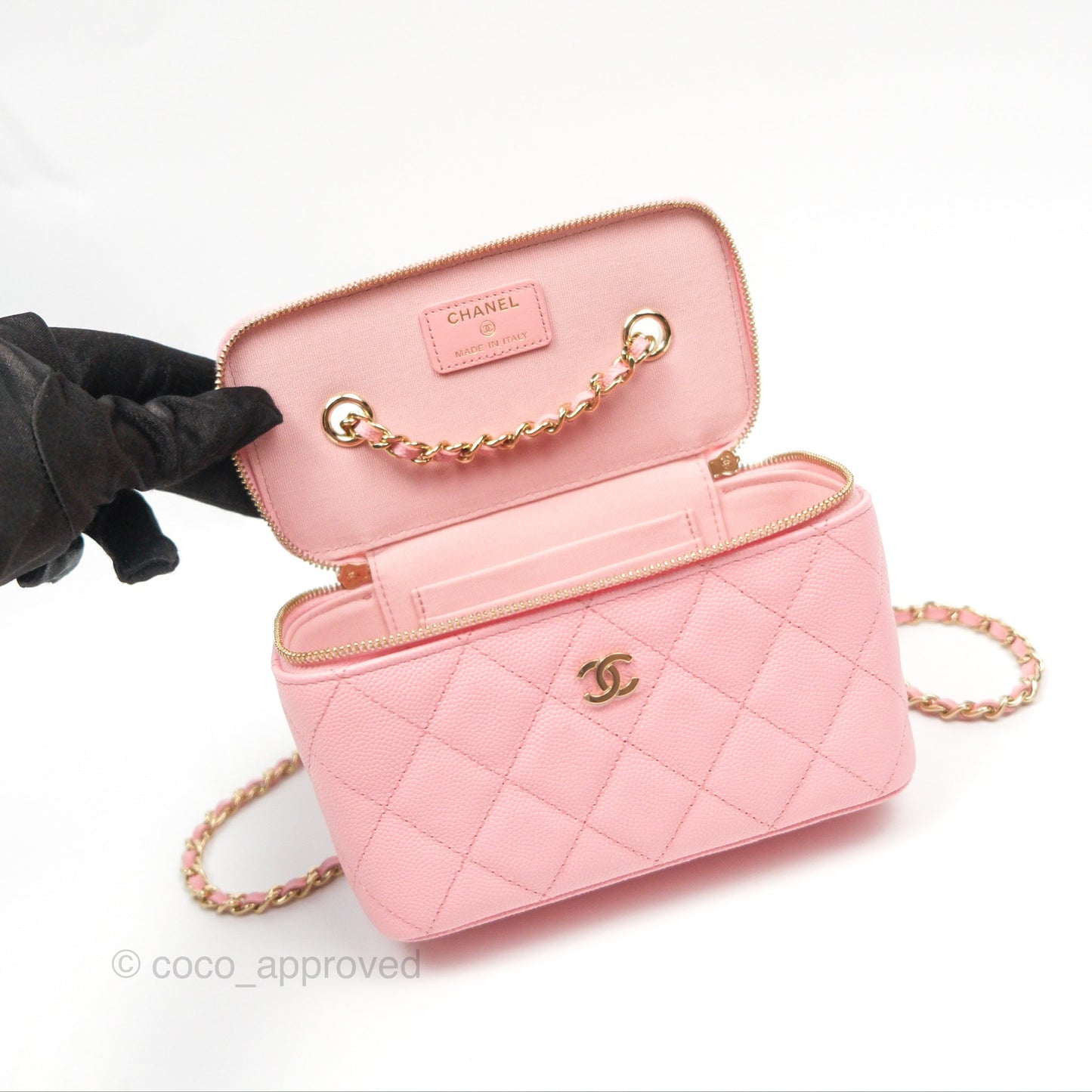 Chanel Classic Vanity With Chain Pink Caviar Gold Hardware