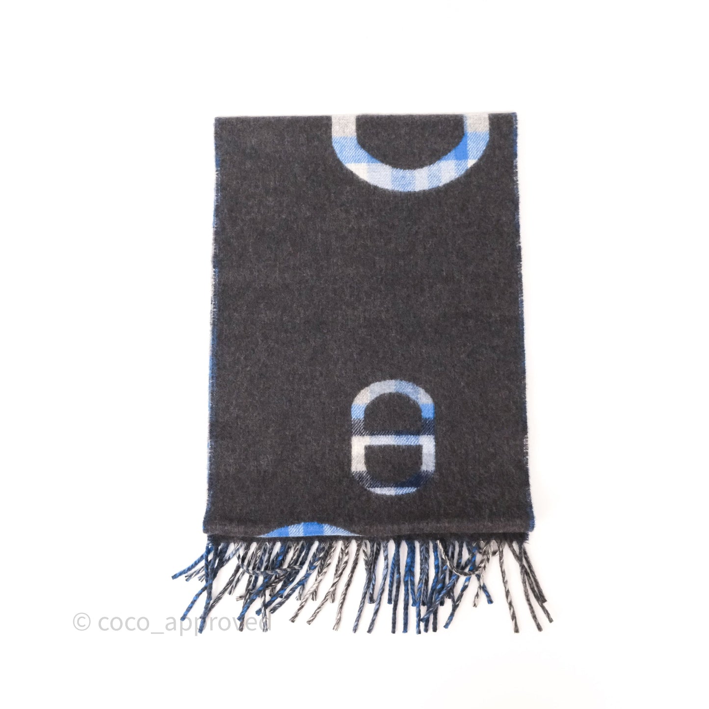 Hermes Tartan Maillons Cashmere Muffler Anthracite / Bleu