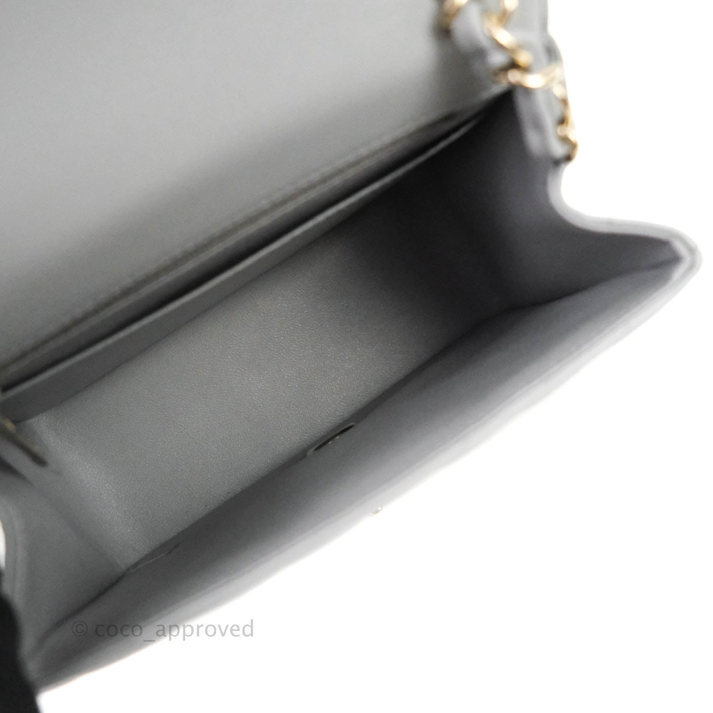 Chanel Mini Square Chevron Grey Lambskin Gold Hardware 20S