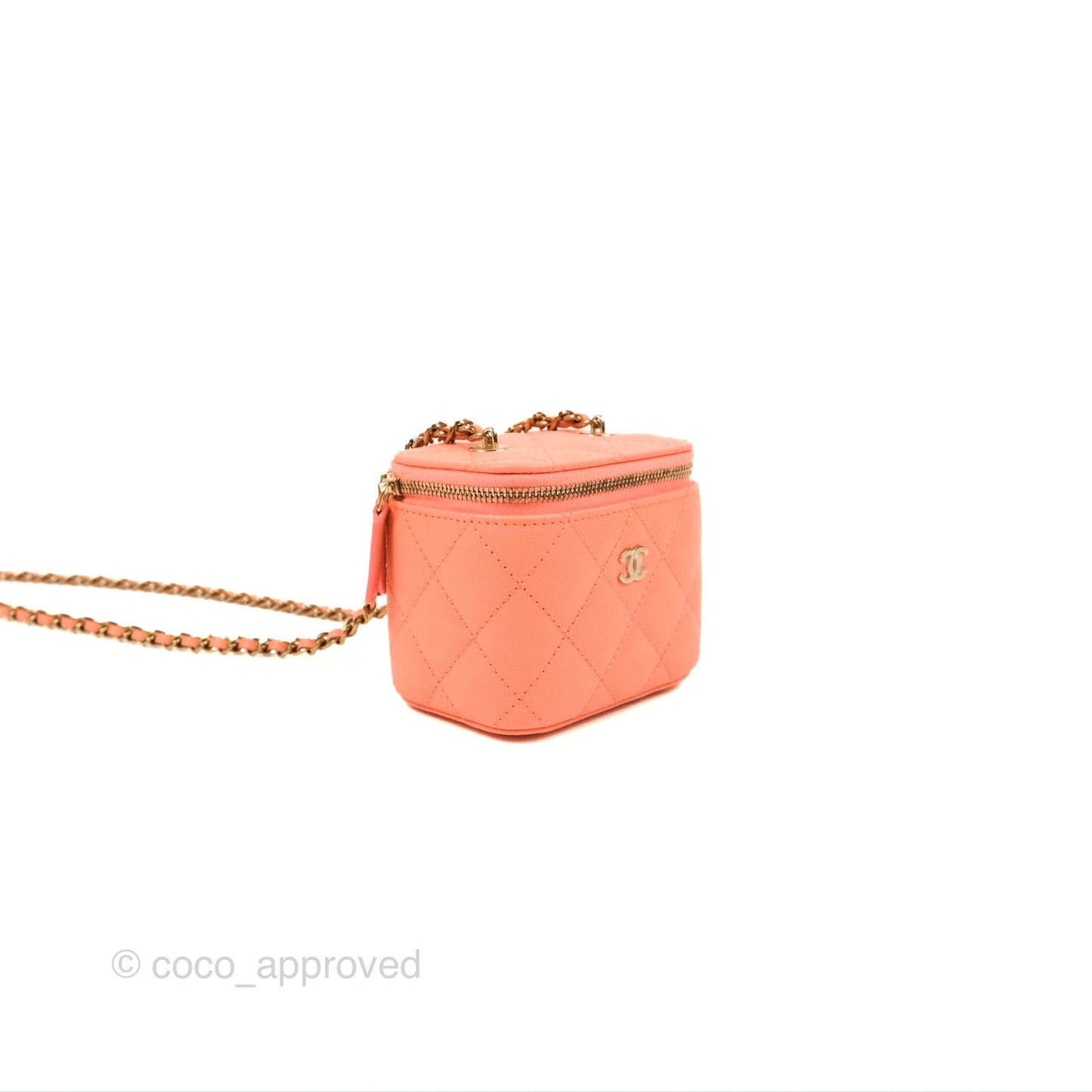 Chanel Mini Vanity With Chain Coral Pink Caviar Gold Hardware