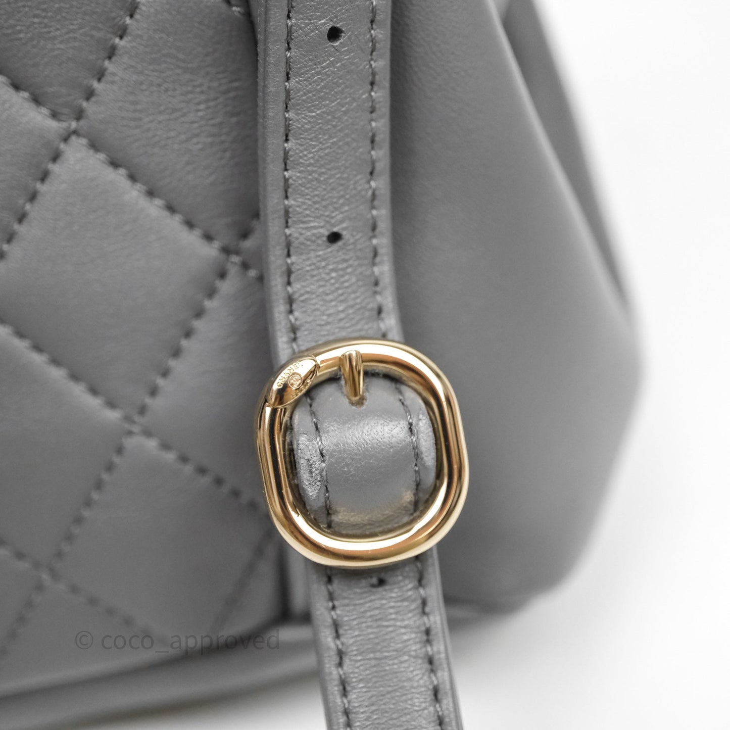 Chanel Small Duma Drawstring Backpack Grey Lambskin Gold Hardware