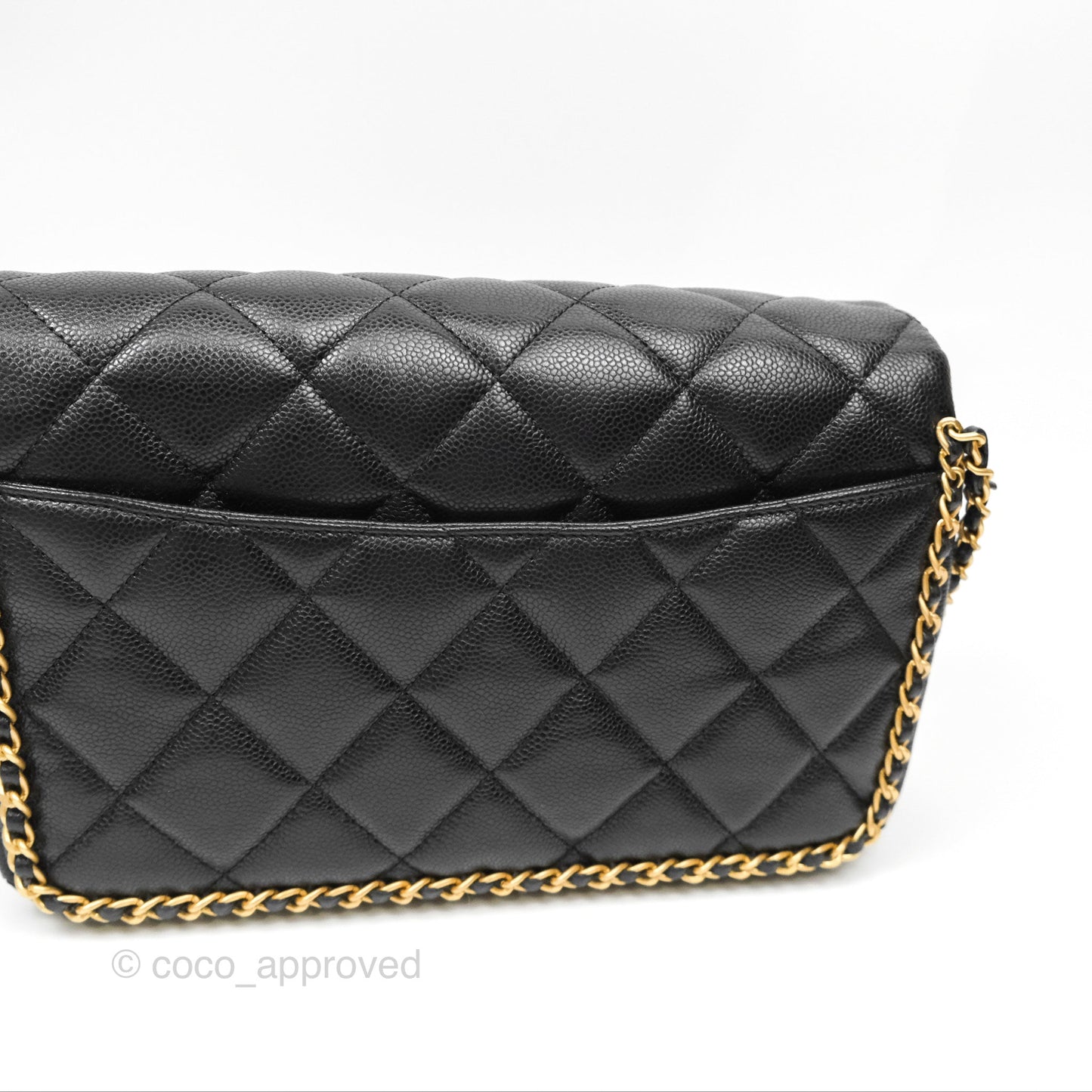 Chanel Chain Around Flap Bag Black Caviar Aged Gold Hardware 22B