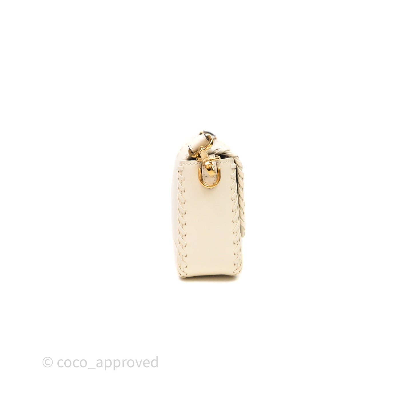 Fendi Braided Leather Baguette Bag Ivory Gold Hardware