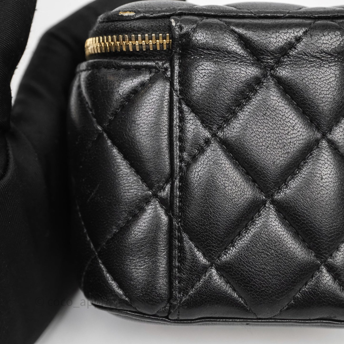 Chanel Mini Black Lambskin Vanity Pearl Crush With Chain Gold Hardware