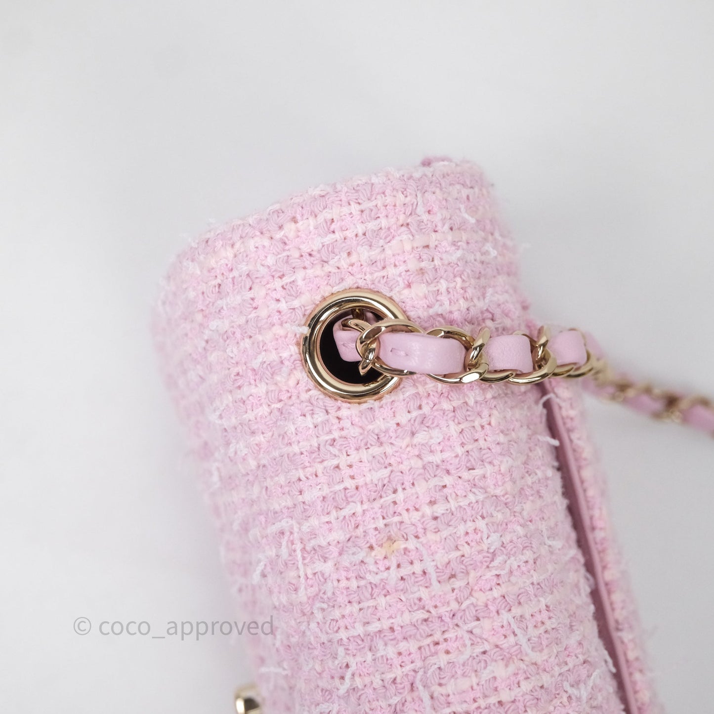 Chanel Classic Mini Rectangular Flap Pink Tweed Gold Hardware
