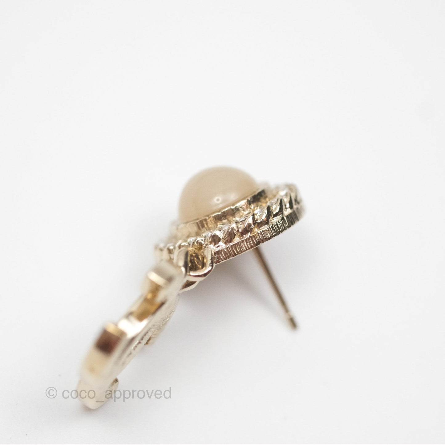 Chanel Round Resin Crystal CC Drop Earrings Gold Tone 21B