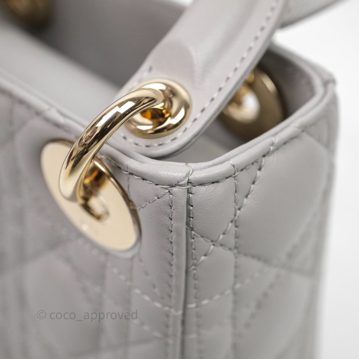 Christian Dior Mini Lady Dior Gray Lambskin Cannage Diamonds Gold Hardware
