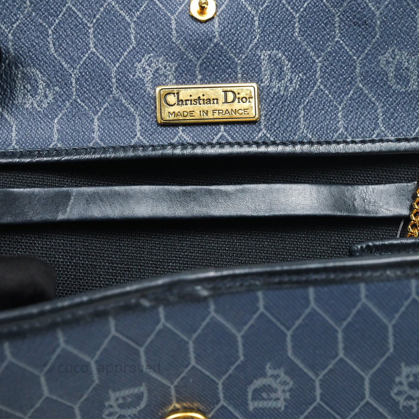 Christian Dior Vintage Honeycomb Flap Bag Navy Gold Hardware