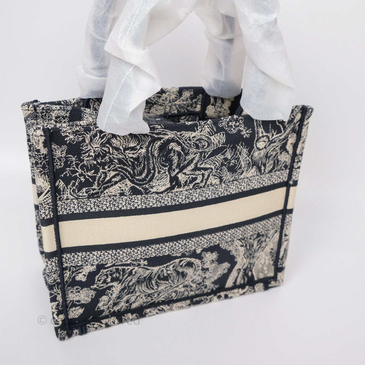 Christian Dior New Small Book Tote Embroidered Toile De Jouy Navy