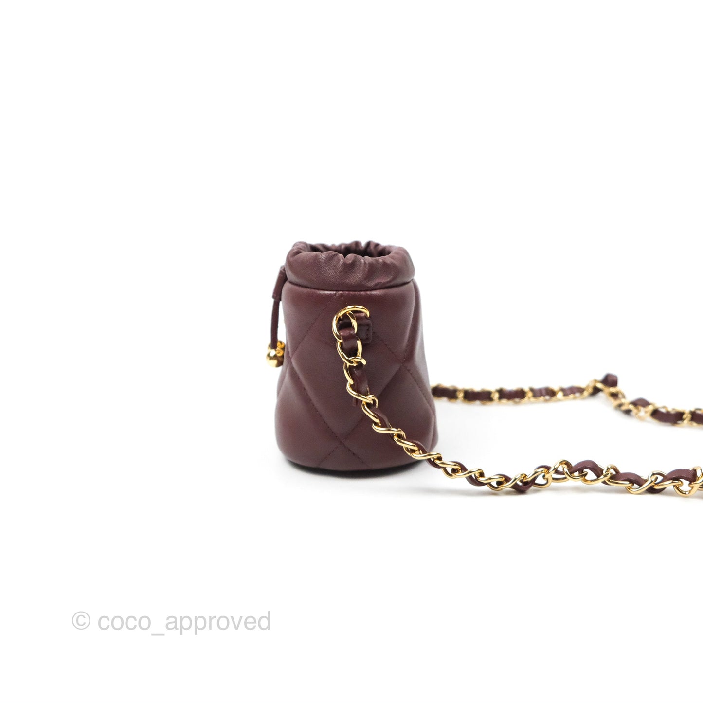 Chanel Mini Bucket Bag with Fluffy Chain Burgundy Lambskin Gold Hardware