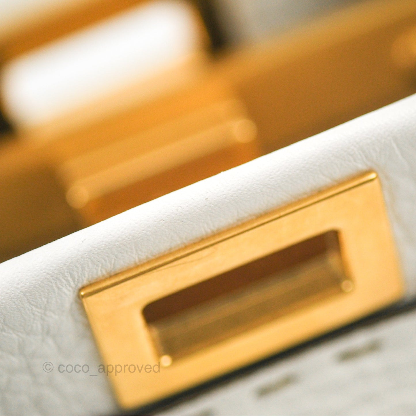 Fendi Mini Peekaboo Bag Contrast Stitch Off White/Navy Grained Leather Gold Hardware