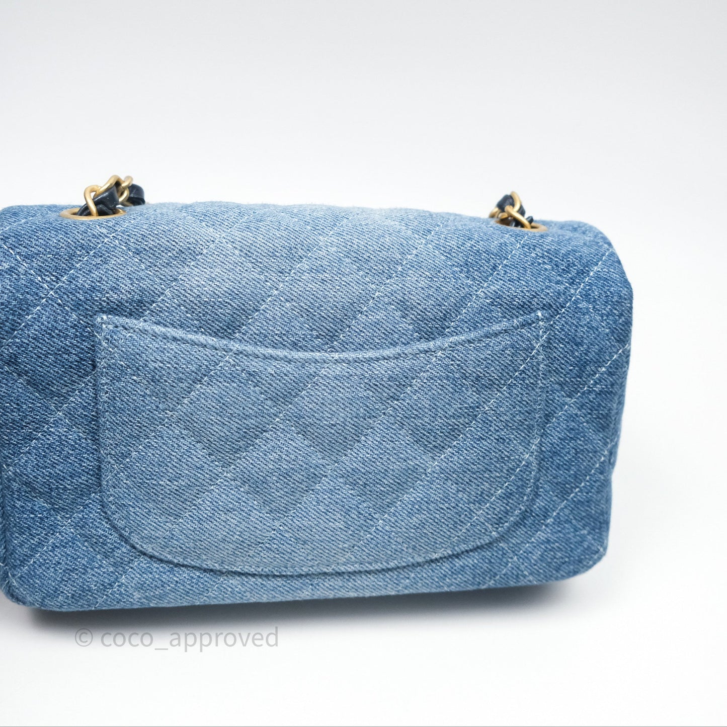Chanel Quilted Mini Rectangular Flap Denim Aged Gold Hardware