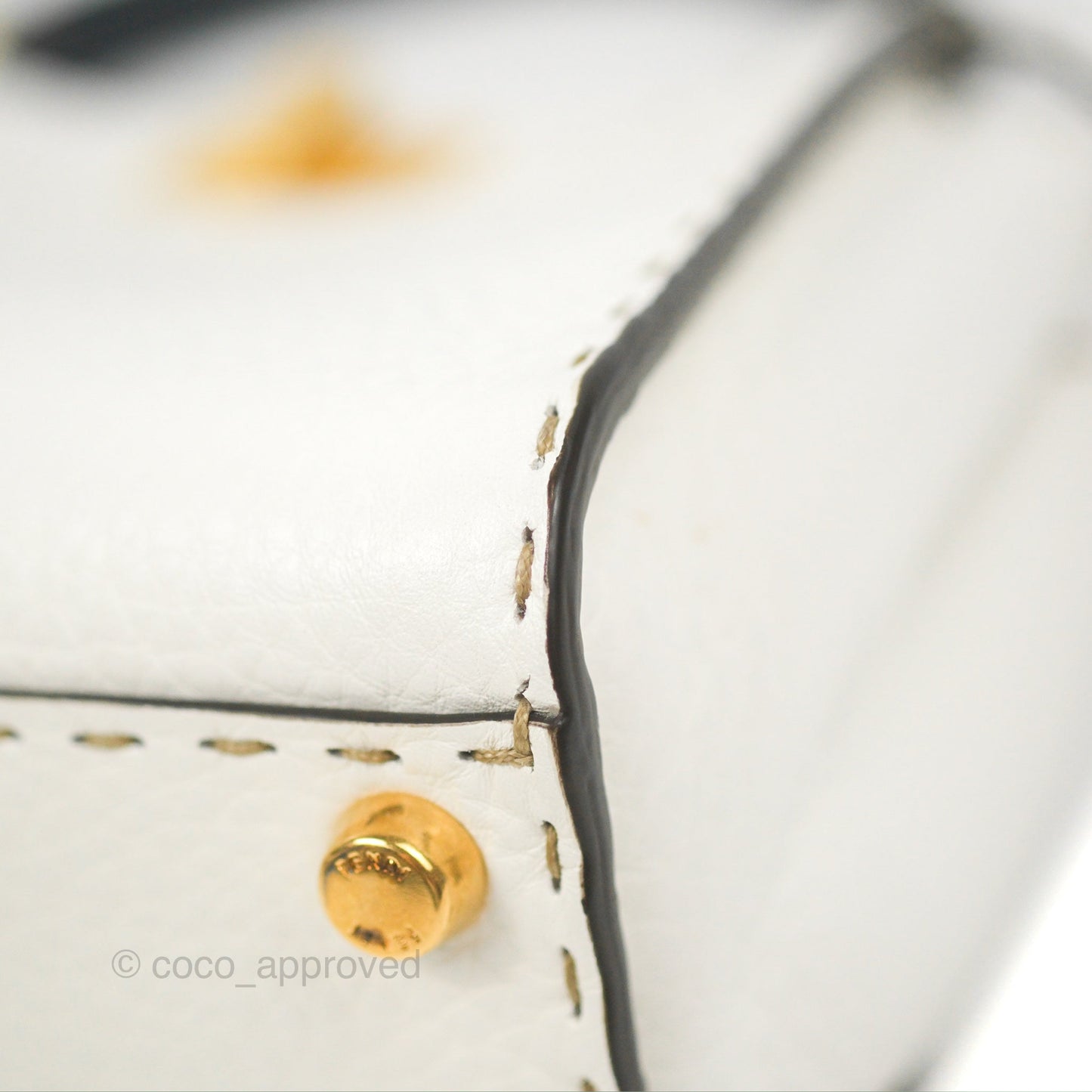 Fendi Mini Peekaboo Bag Contrast Stitch Off White/Navy Grained Leather Gold Hardware