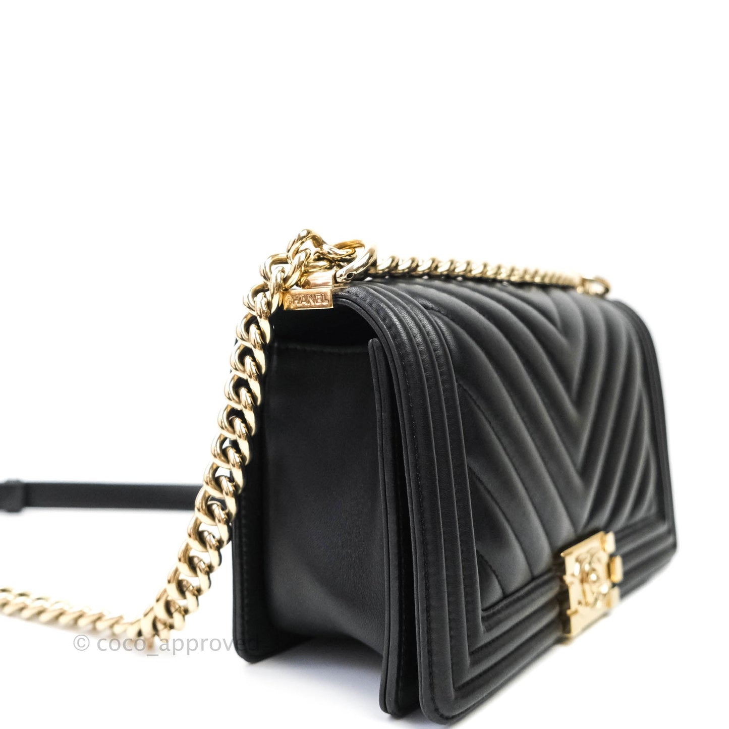 Chanel Boy Chevron Medium Black Lambskin Gold Hardware