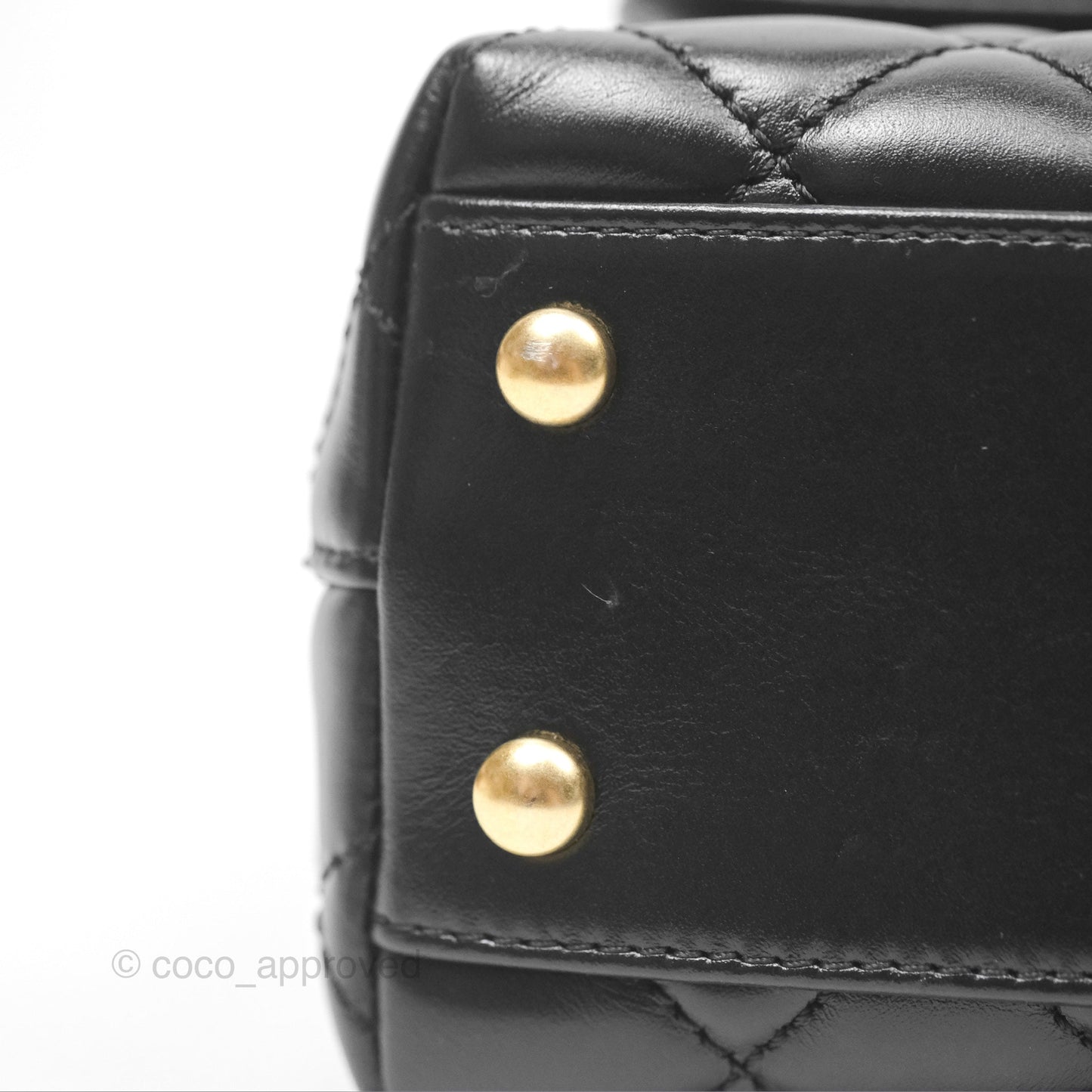 Chanel Small Coco Handle Quilted Black Calfskin Aged Gold Hardware