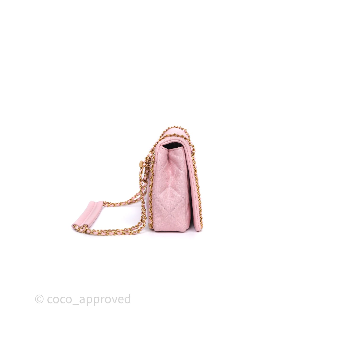 Chanel Chain Around Flap Bag Pink Caviar Aged Gold Hardware 22B