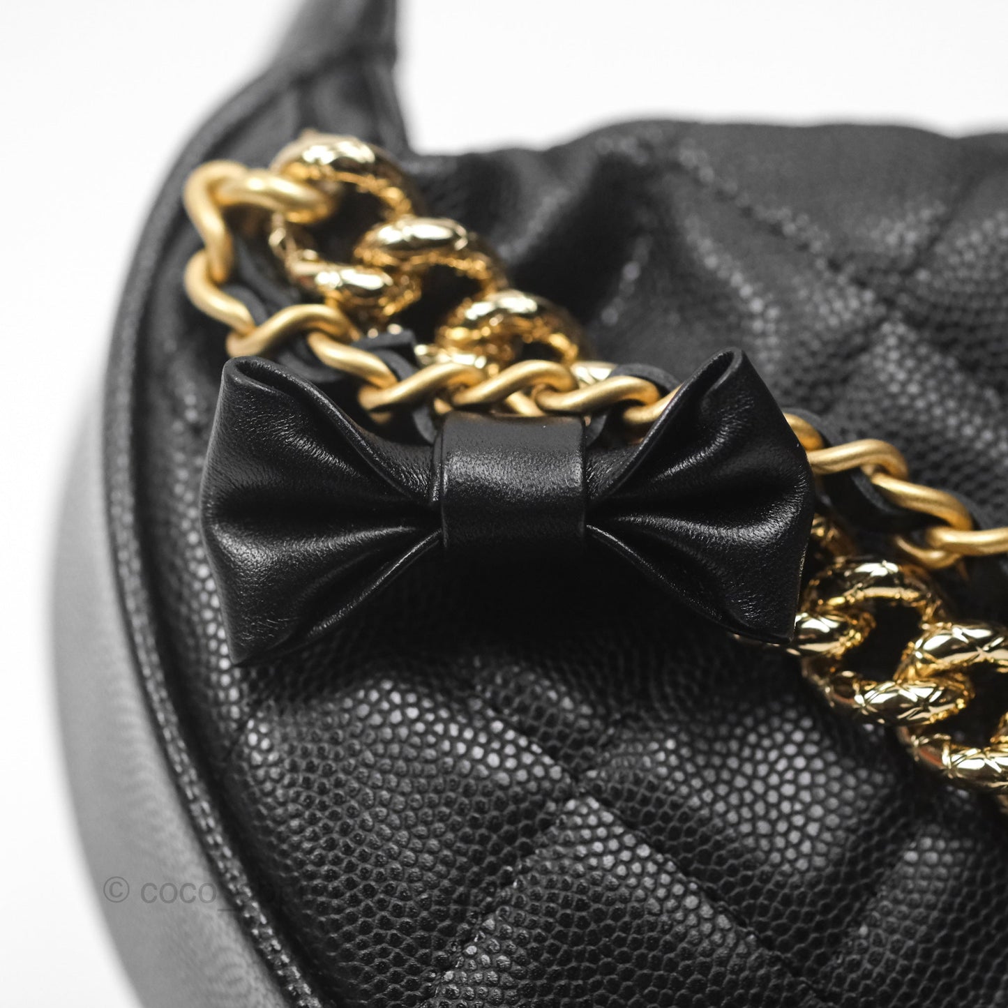 Chanel Bow Hobo Pouch Black Caviar Gold Hardware 24S