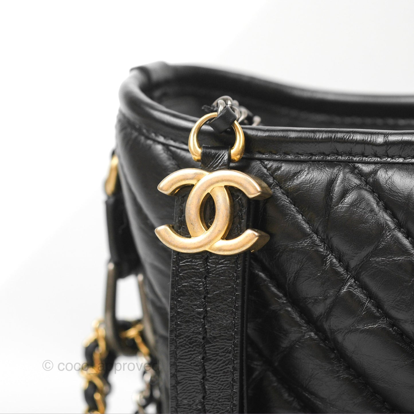 Chanel Chevron Small Gabrielle Hobo Black Aged Calfskin Mixed Hardware