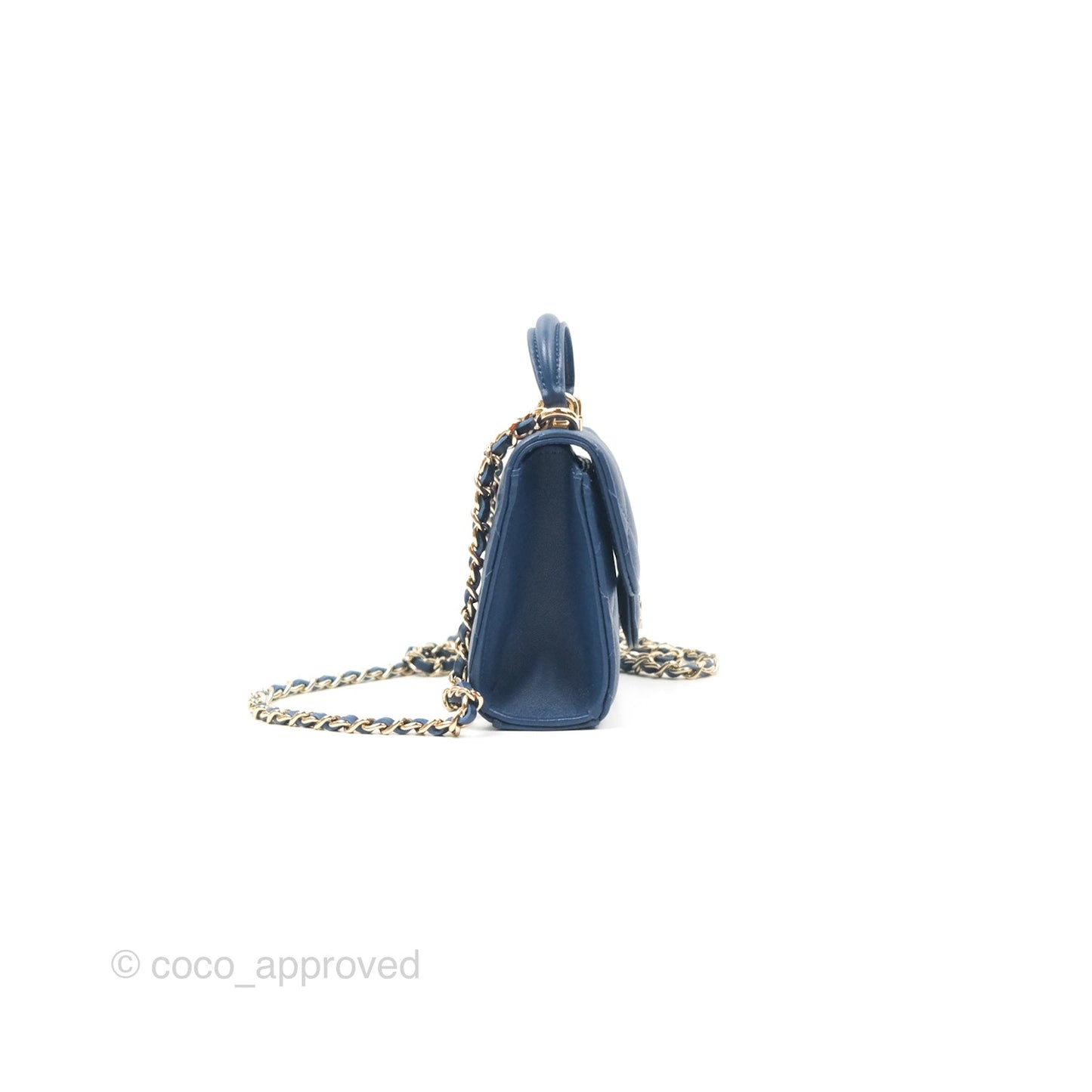 Chanel Mini Handle Clutch With Chain Navy Lambskin Gold Hardware