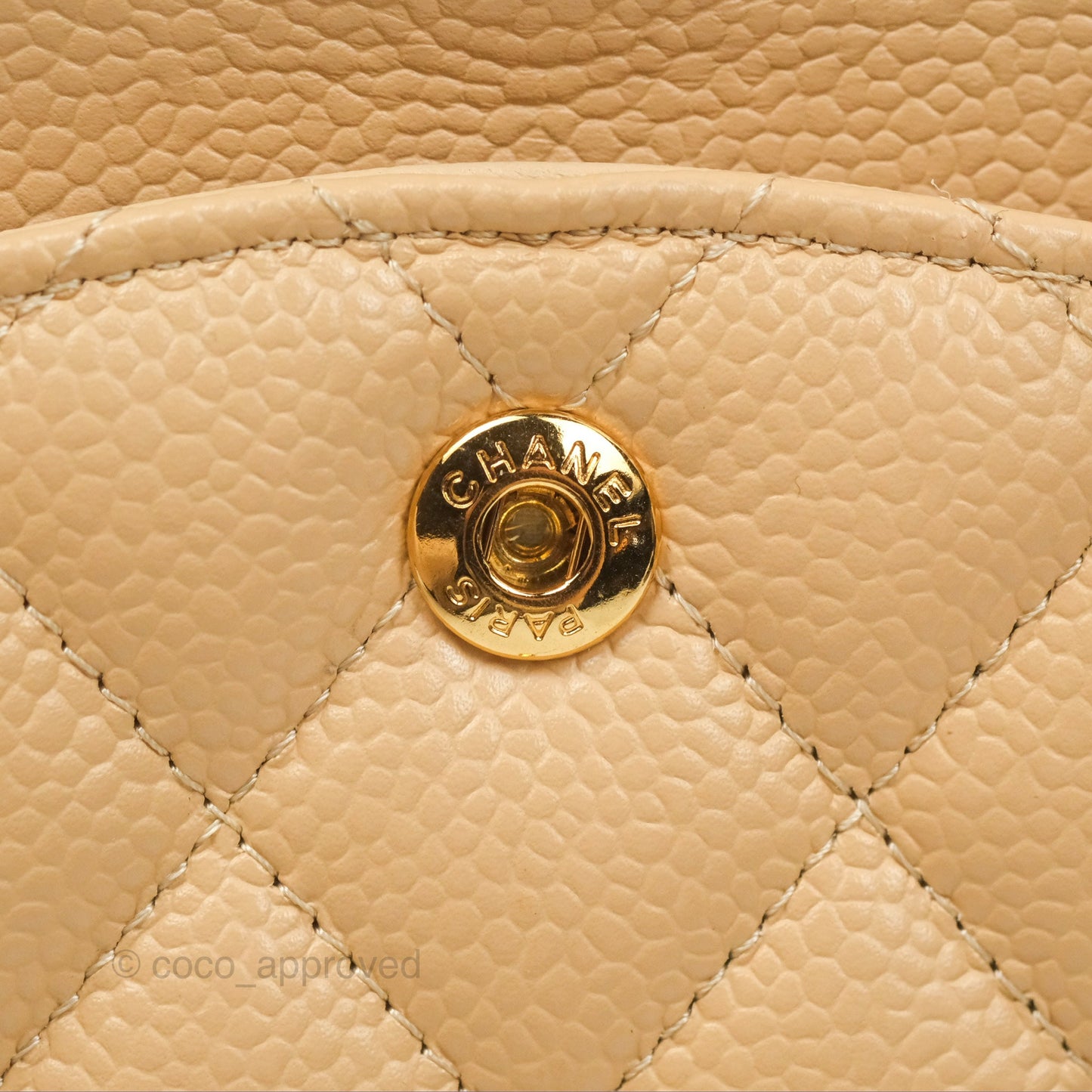 Chanel Classic M/L Medium Flap Quilted Beige Caviar Gold Hardware