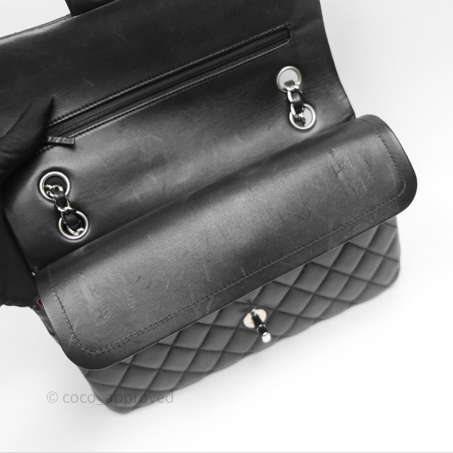 Chanel Classic M/L Medium Flap Quilted Black Lambskin Silver Hardware