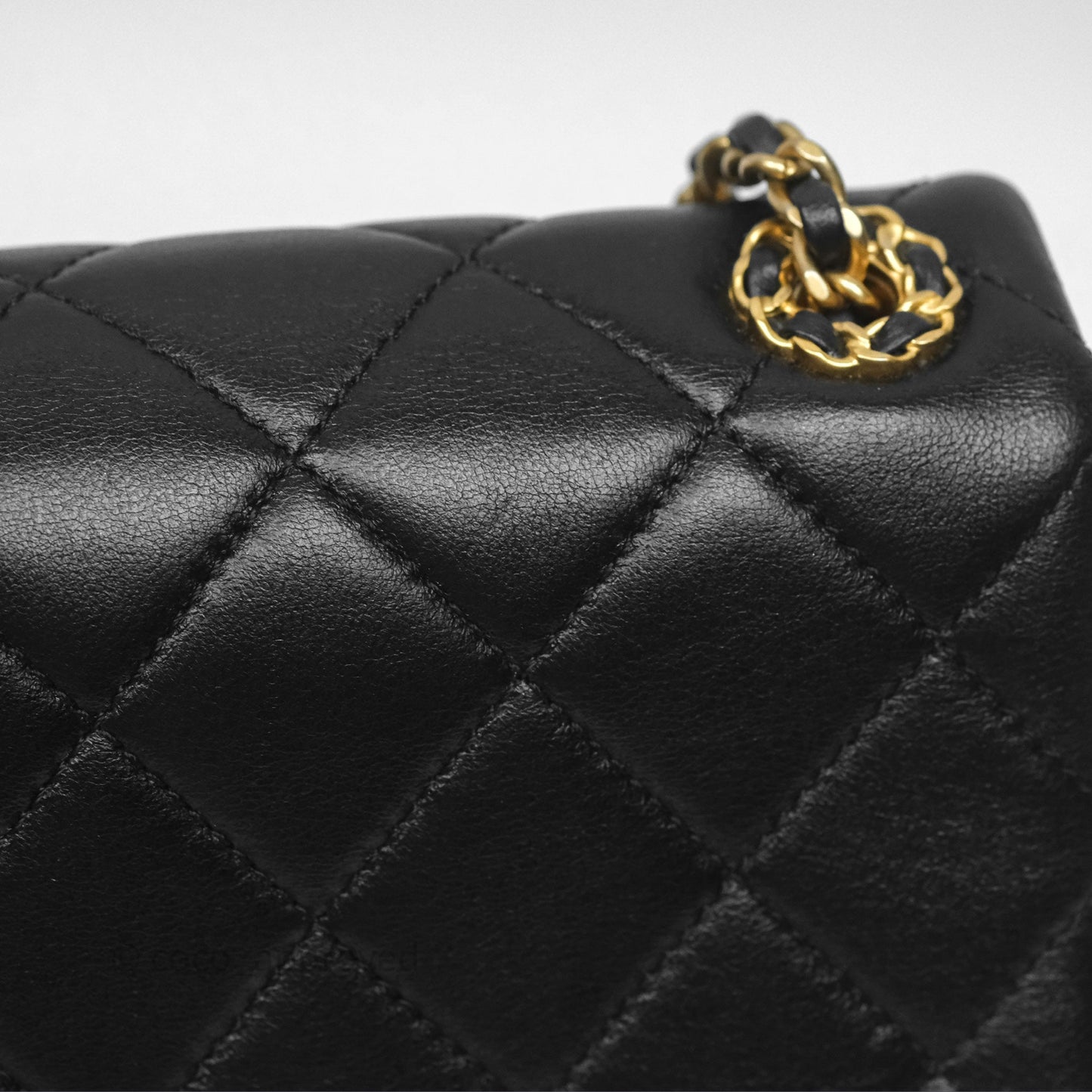 Chanel Flap Bag Black Lambskin Aged Gold Hardware 24P