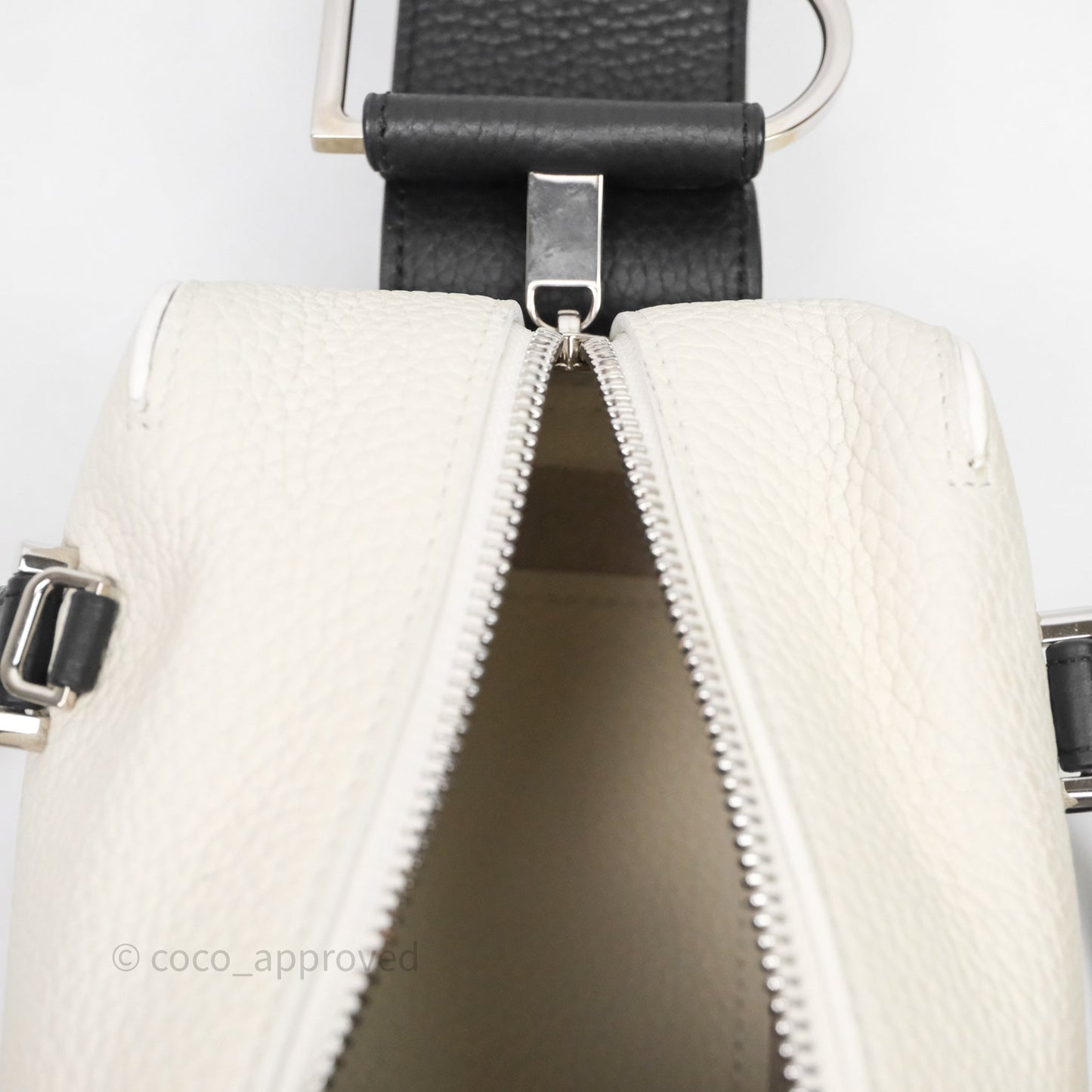 Delvaux Cool Box Mini Taurillon Soft Grained White/Black Calfskin Silver Hardware
