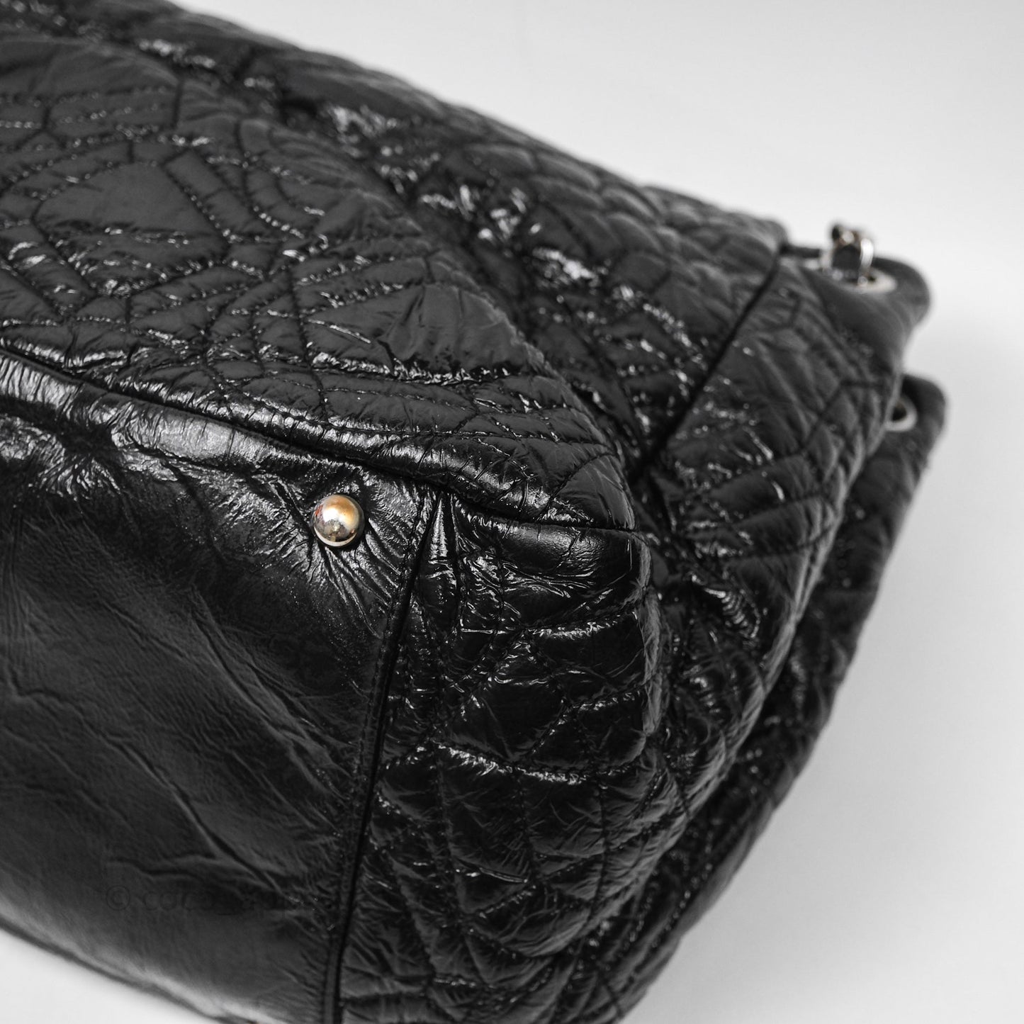 Chanel Black Vinyl Graphic Edge Flap Bag Silver Hardware⁣⁣