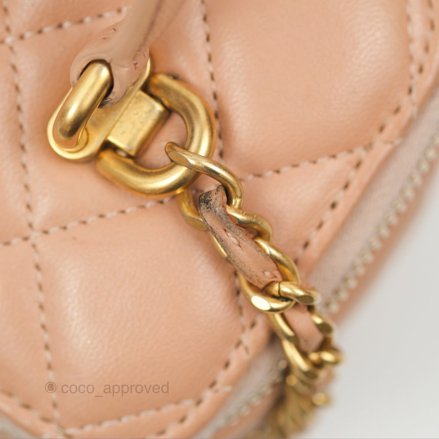 Chanel Vanity Rectangular Top Handle Beige Lambskin Aged Gold Hardware